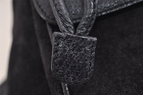 Authentic GUCCI Bamboo Drawstring Backpack Purse Suede Leather Navy Blue 1505J