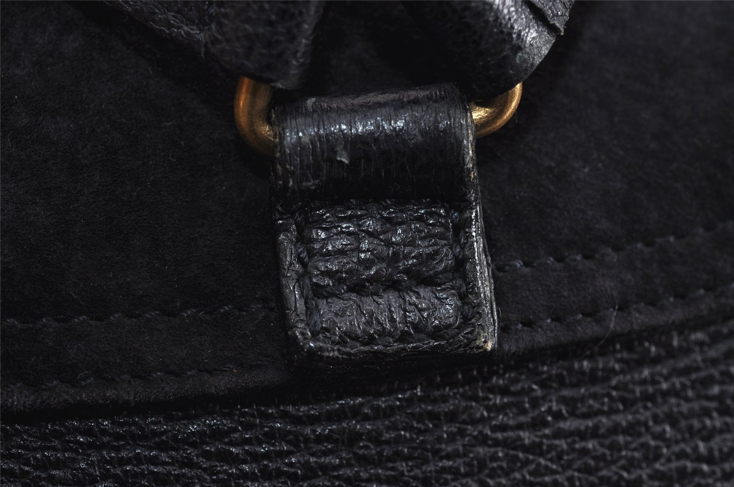 Authentic GUCCI Bamboo Drawstring Backpack Purse Suede Leather Navy Blue 1505J