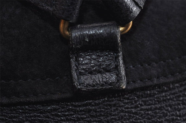 Authentic GUCCI Bamboo Drawstring Backpack Purse Suede Leather Navy Blue 1505J