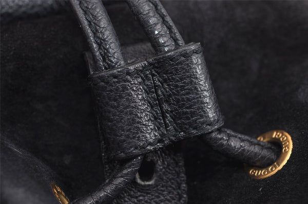 Authentic GUCCI Bamboo Drawstring Backpack Purse Suede Leather Navy Blue 1505J