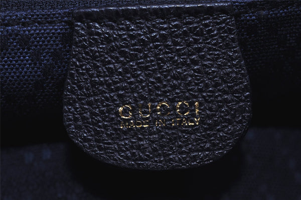 Authentic GUCCI Bamboo Drawstring Backpack Purse Suede Leather Navy Blue 1505J