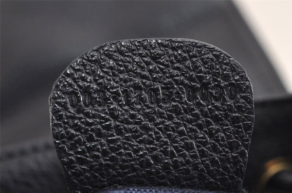 Authentic GUCCI Bamboo Drawstring Backpack Purse Suede Leather Navy Blue 1505J