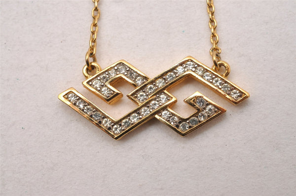 Authentic GIVENCHY G Motif Rhinestone Chain Pendant Necklace Gold Tone 1507J