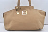 Authentic FENDI Vintage Leather Shoulder Tote Bag Beige 1508J