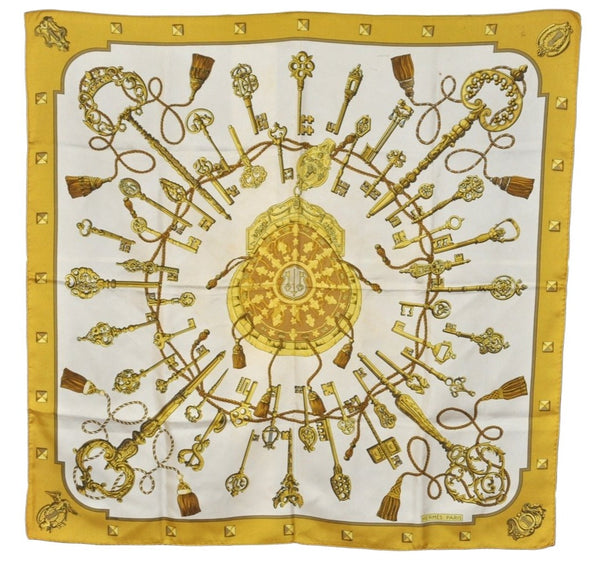 Authentic HERMES Carre 90 Scarf "LES CLES" Silk Yellow 1513K