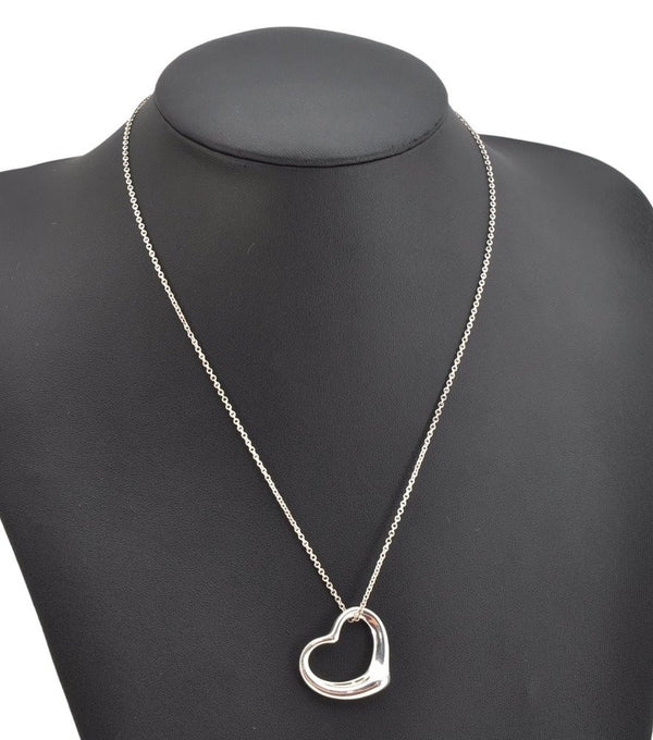 Authentic TIFFANY & Co. Elsa Peretti Open Heart Pendant Necklace Silver 1516K