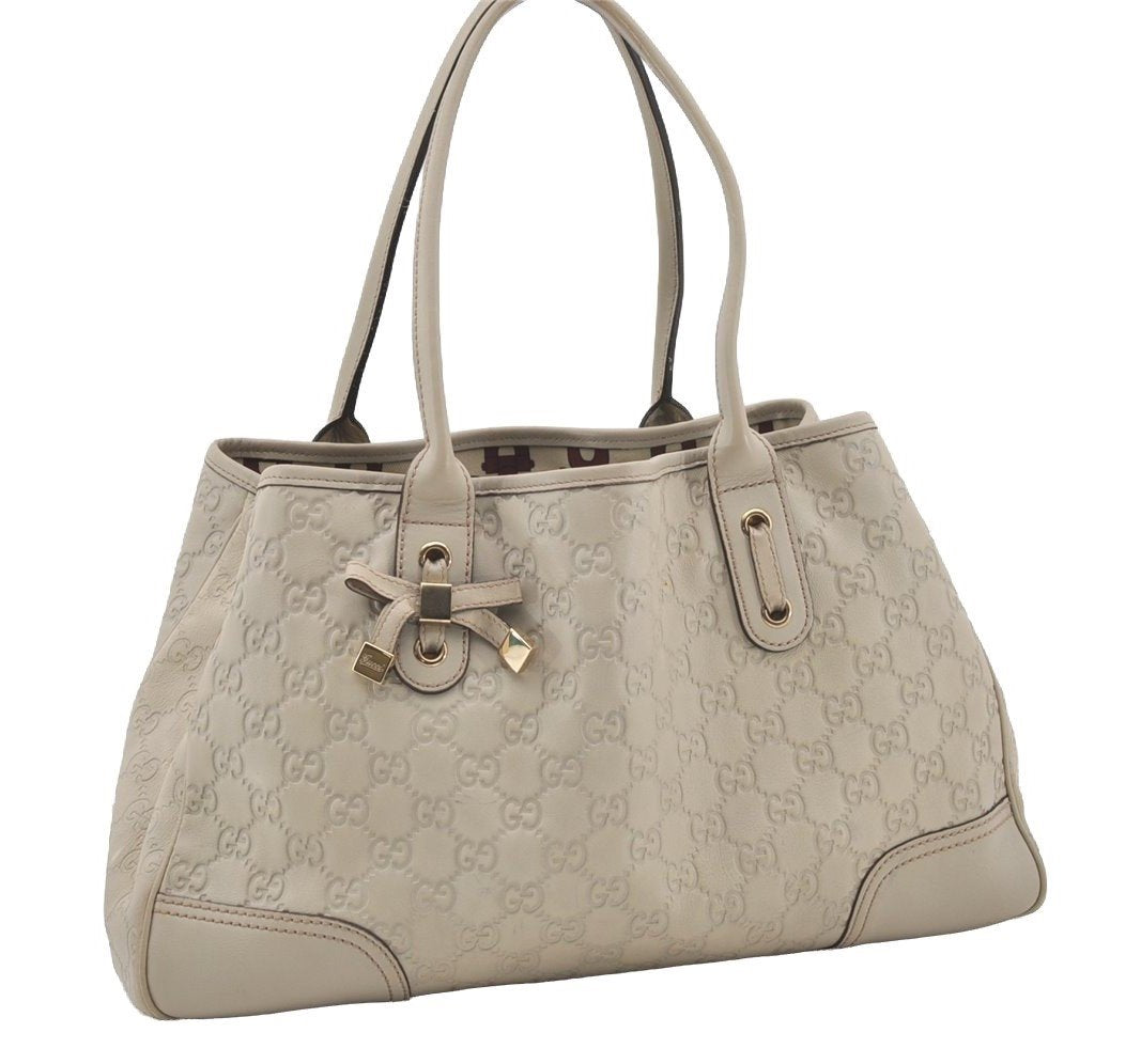 Authentic GUCCI Princy Guccissima GG Leather Tote Bag 163805 White 1520J