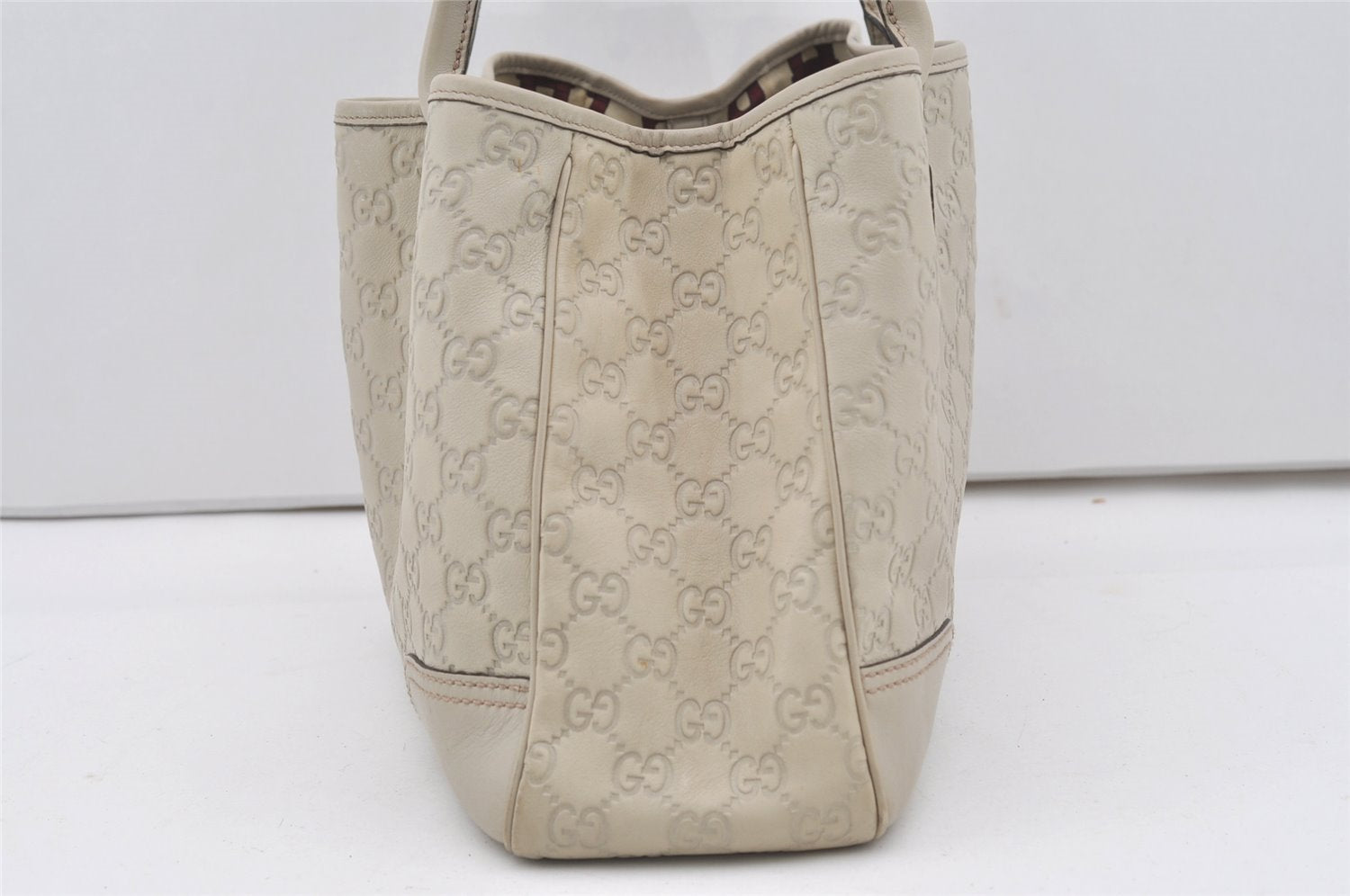 Authentic GUCCI Princy Guccissima GG Leather Tote Bag 163805 White 1520J