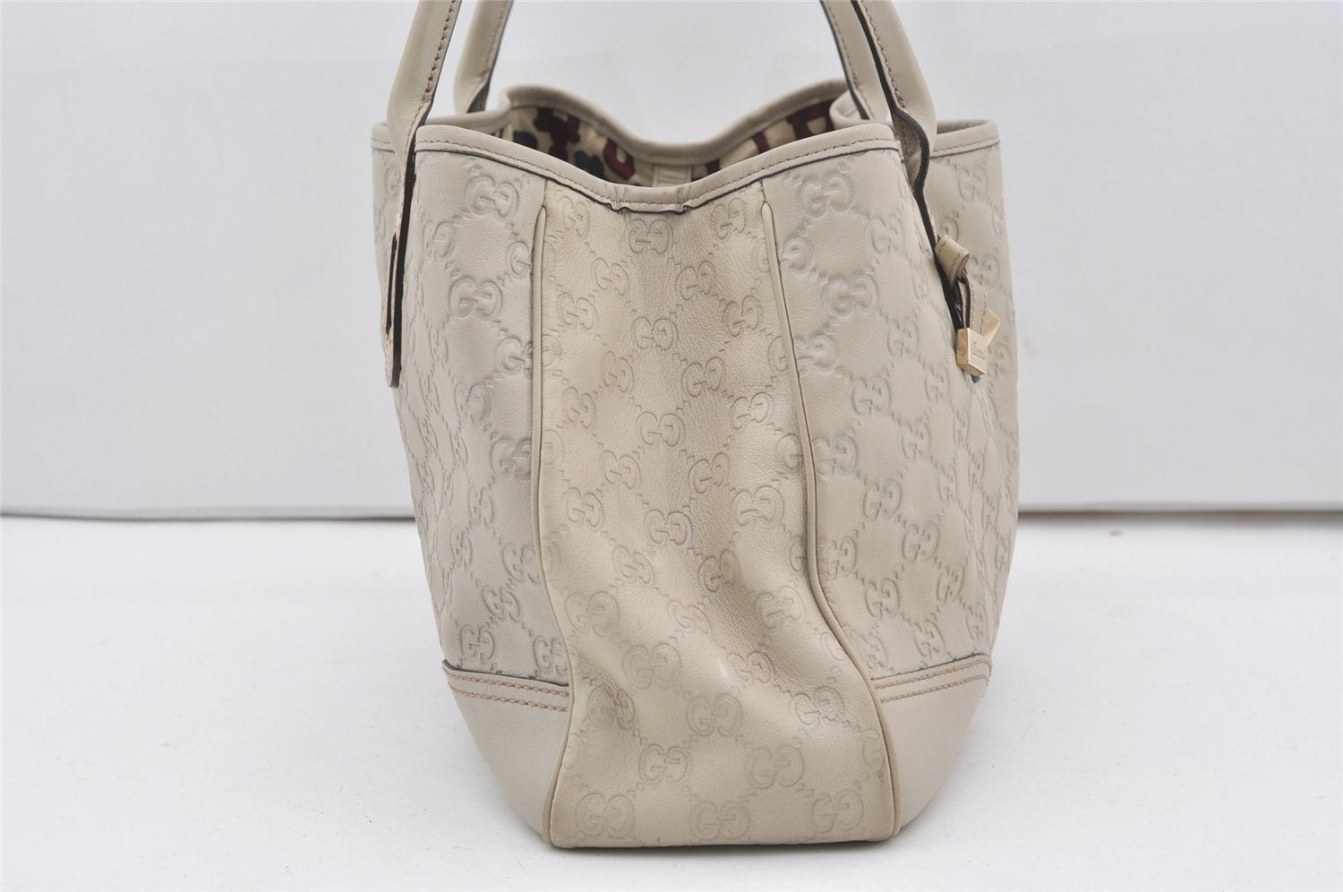 Authentic GUCCI Princy Guccissima GG Leather Tote Bag 163805 White 1520J