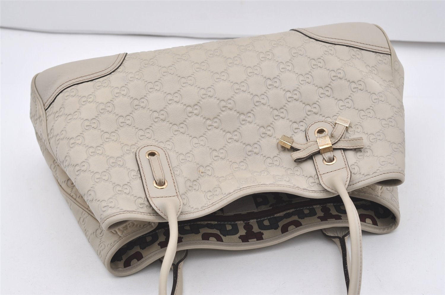 Authentic GUCCI Princy Guccissima GG Leather Tote Bag 163805 White 1520J