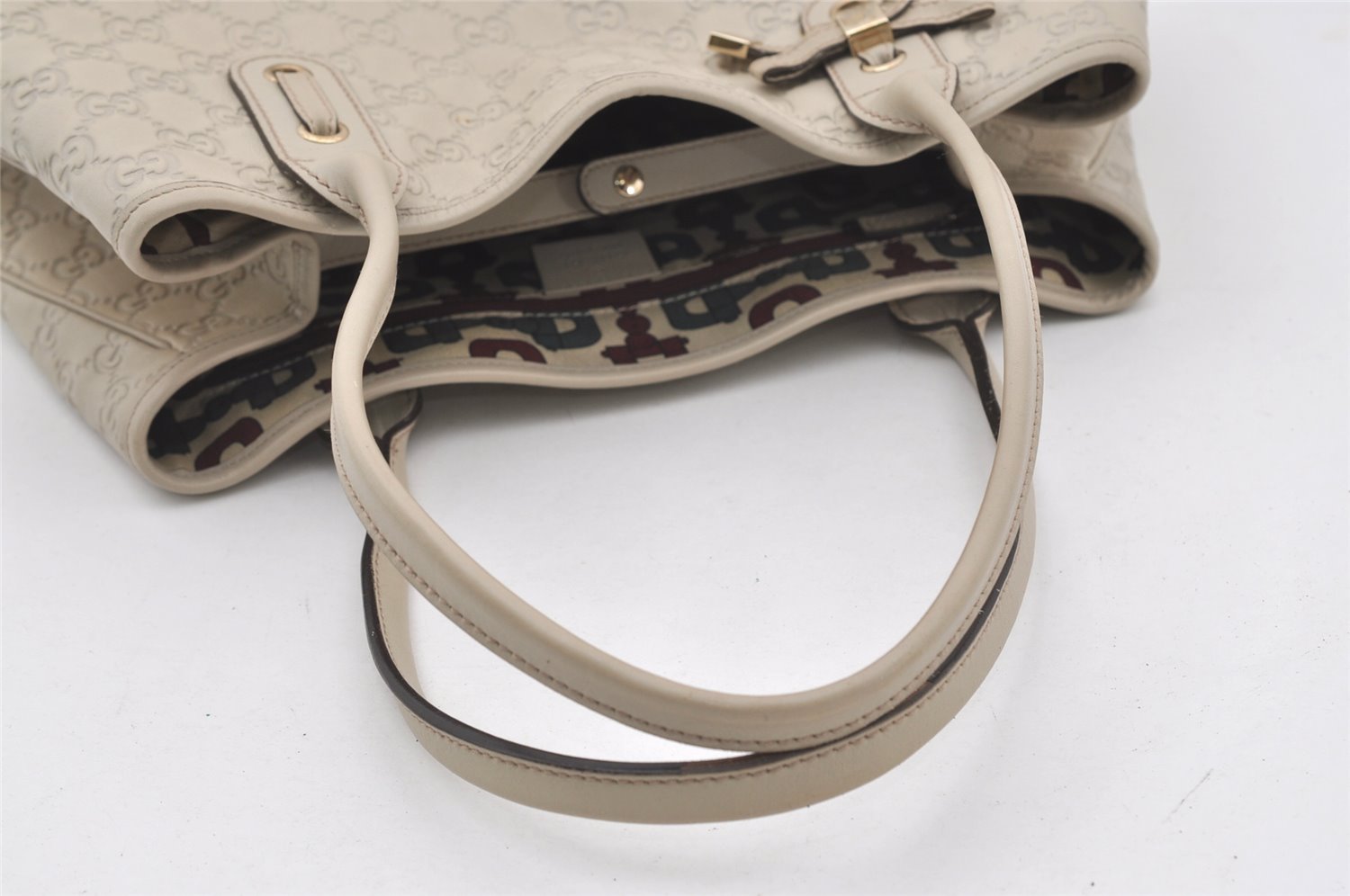 Authentic GUCCI Princy Guccissima GG Leather Tote Bag 163805 White 1520J