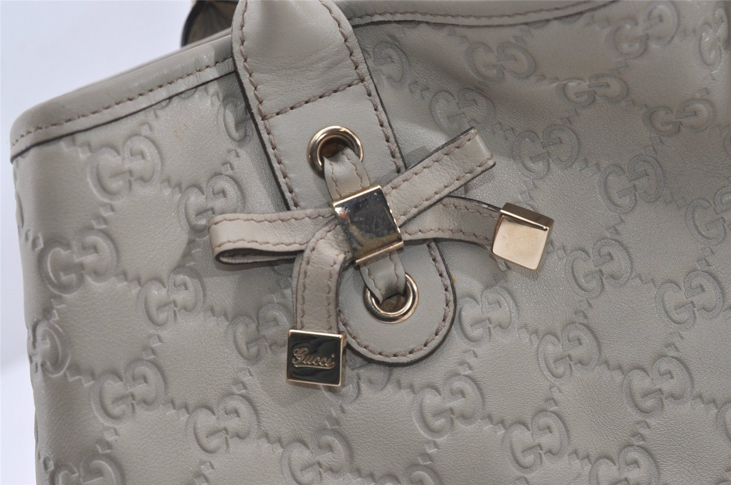 Authentic GUCCI Princy Guccissima GG Leather Tote Bag 163805 White 1520J