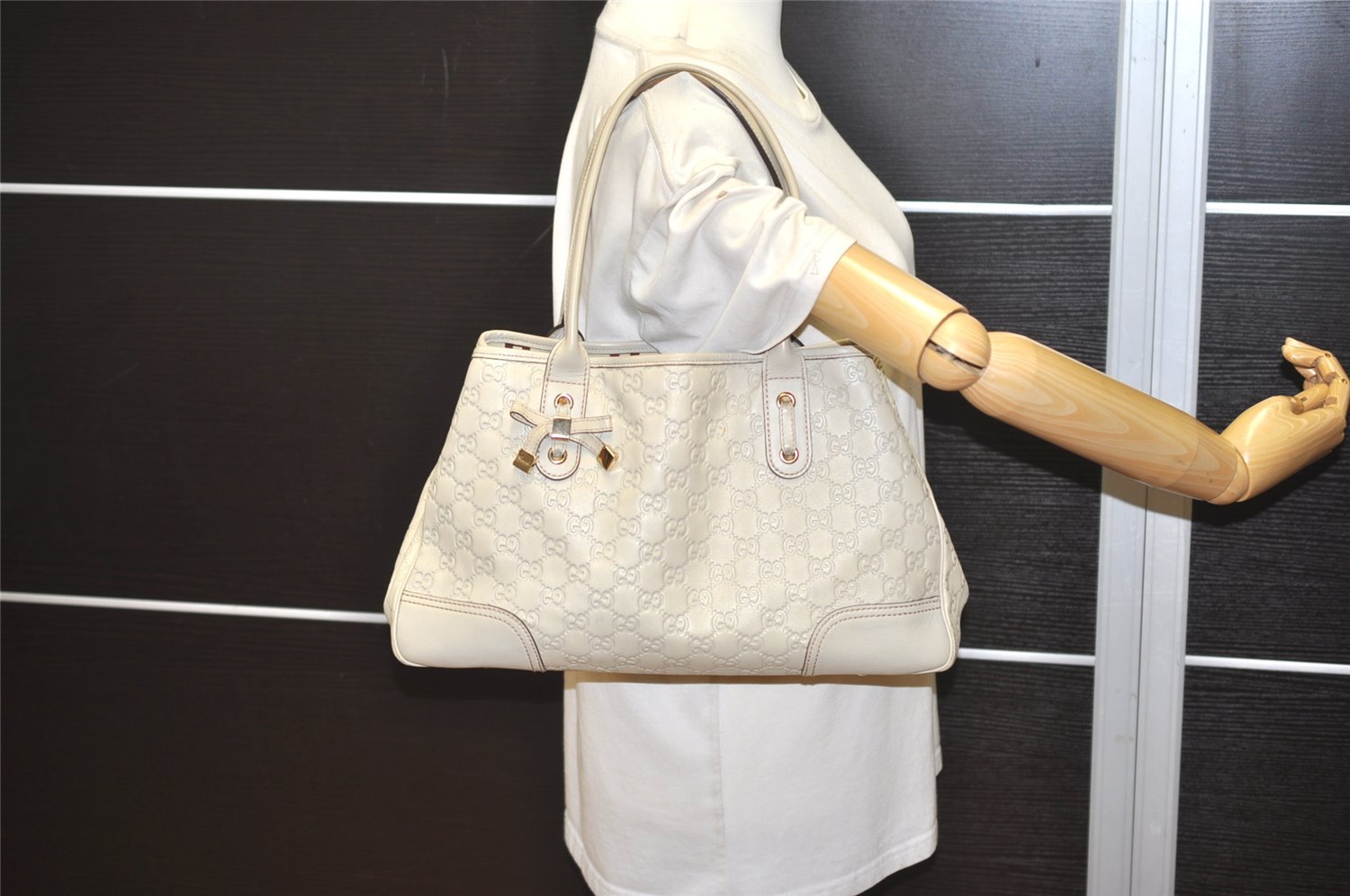 Authentic GUCCI Princy Guccissima GG Leather Tote Bag 163805 White 1520J
