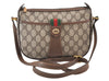 Authentic GUCCI Web Sherry Line Shoulder Bag GG PVC Leather Brown Junk 1524K