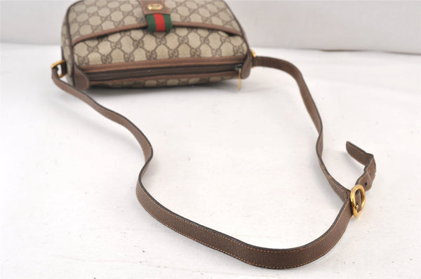 Authentic GUCCI Web Sherry Line Shoulder Bag GG PVC Leather Brown Junk 1524K