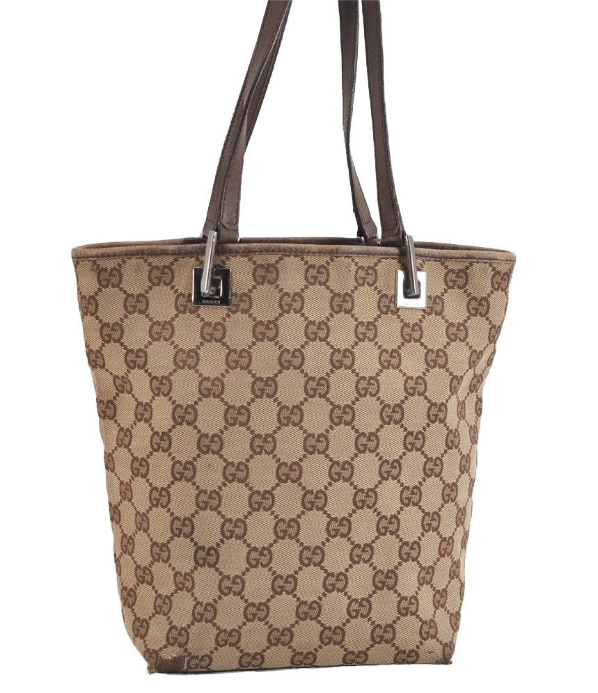 Authentic GUCCI Vintage Shoulder Tote Bag GG Canvas Leather 31244 Brown 1527J