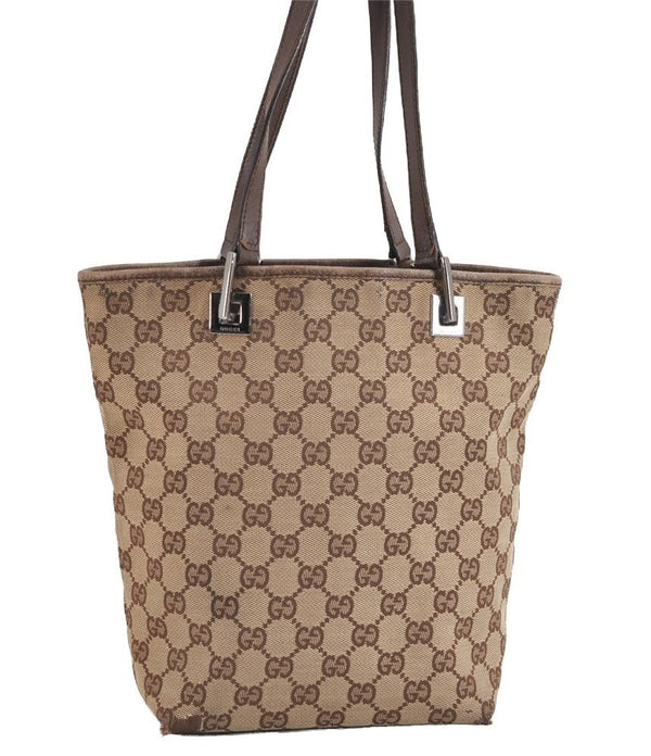 Authentic GUCCI Vintage Shoulder Tote Bag GG Canvas Leather 31244 Brown 1527J