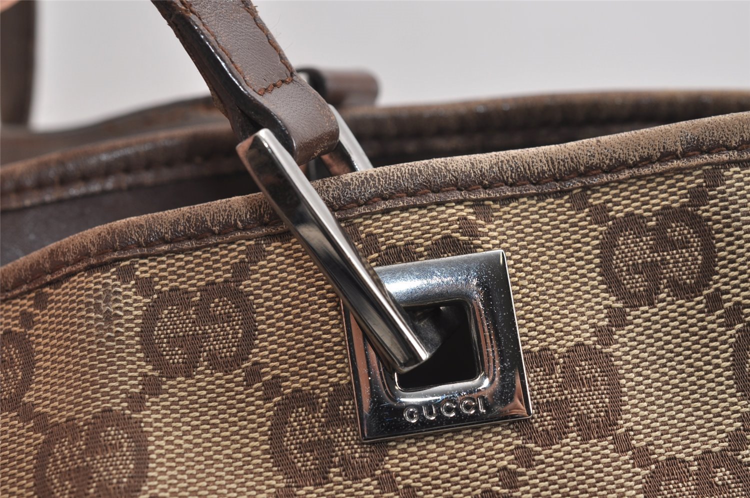 Authentic GUCCI Vintage Shoulder Tote Bag GG Canvas Leather 31244 Brown 1527J