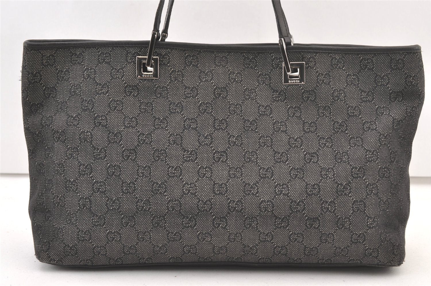 Authentic GUCCI Vintage Shoulder Tote Bag GG Canvas Leather 36173 Black 1527K