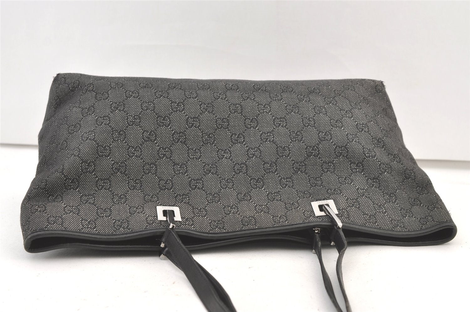 Authentic GUCCI Vintage Shoulder Tote Bag GG Canvas Leather 36173 Black 1527K