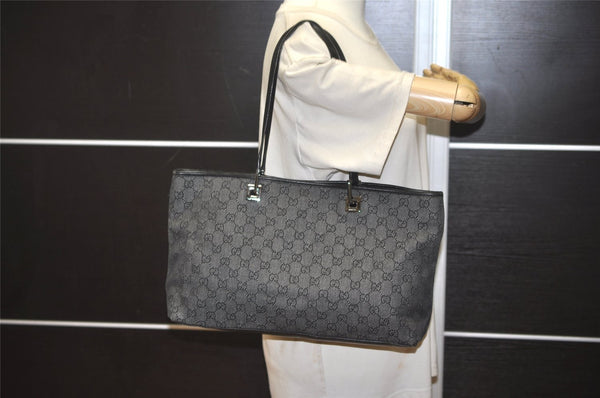 Authentic GUCCI Vintage Shoulder Tote Bag GG Canvas Leather 36173 Black 1527K