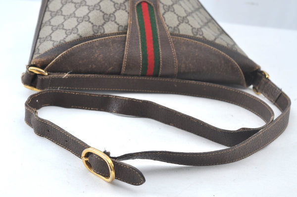 Authentic GUCCI Web Sherry Line Shoulder Cross Bag GG PVC Leather Brown 1528K