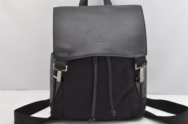 Authentic GUCCI Vintage Drawstring Backpack Nylon Leather 0030233 Black 1529K