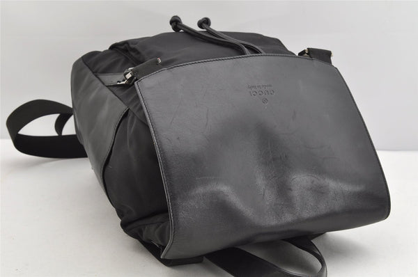 Authentic GUCCI Vintage Drawstring Backpack Nylon Leather 0030233 Black 1529K