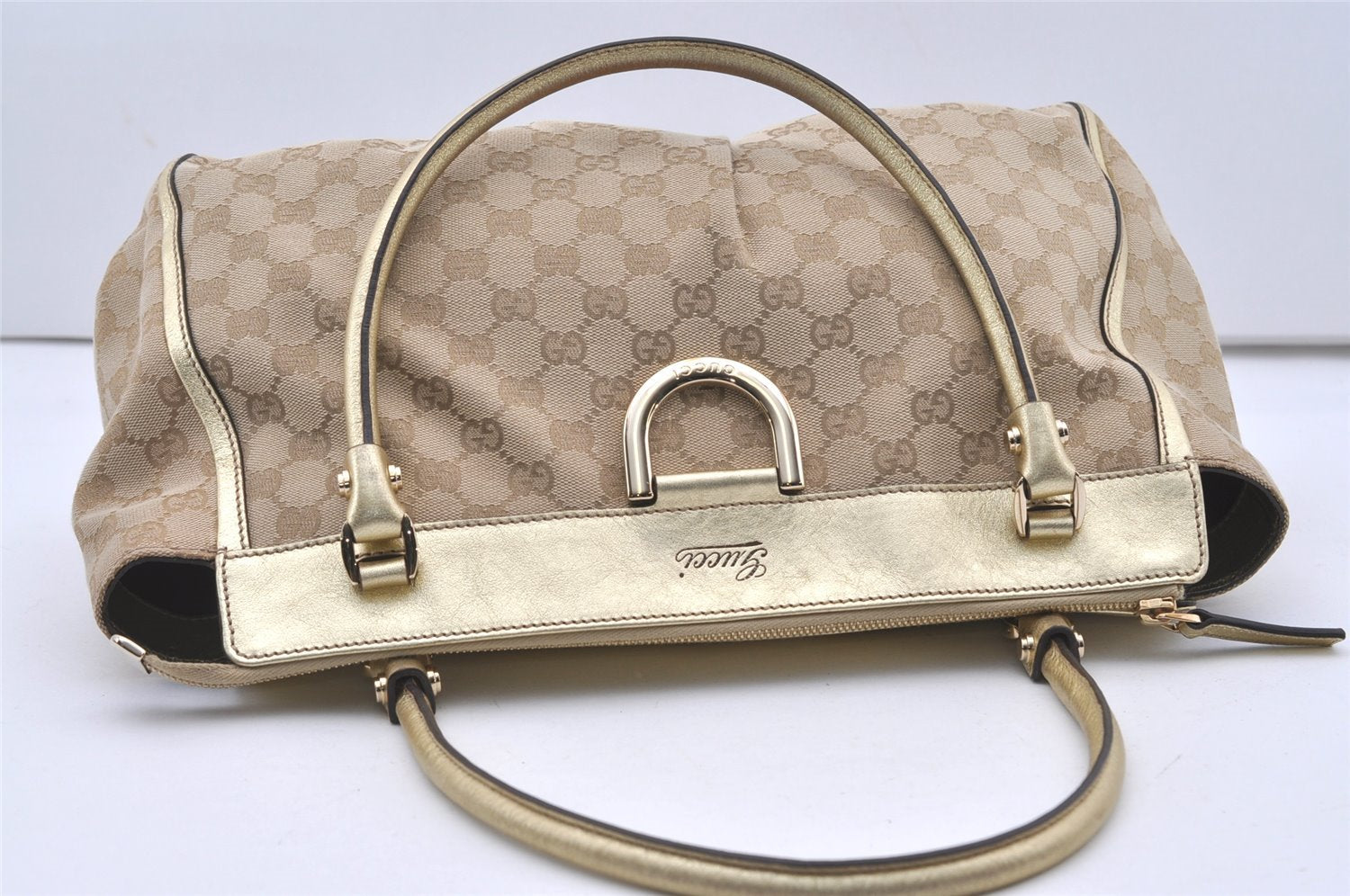 Authentic GUCCI Abbey Shoulder Tote Bag GG Canvas Leather 189831 Beige 1530J