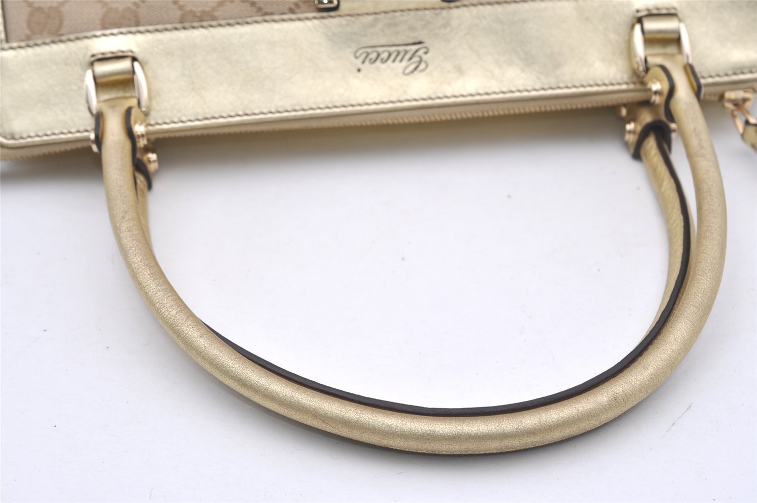 Authentic GUCCI Abbey Shoulder Tote Bag GG Canvas Leather 189831 Beige 1530J