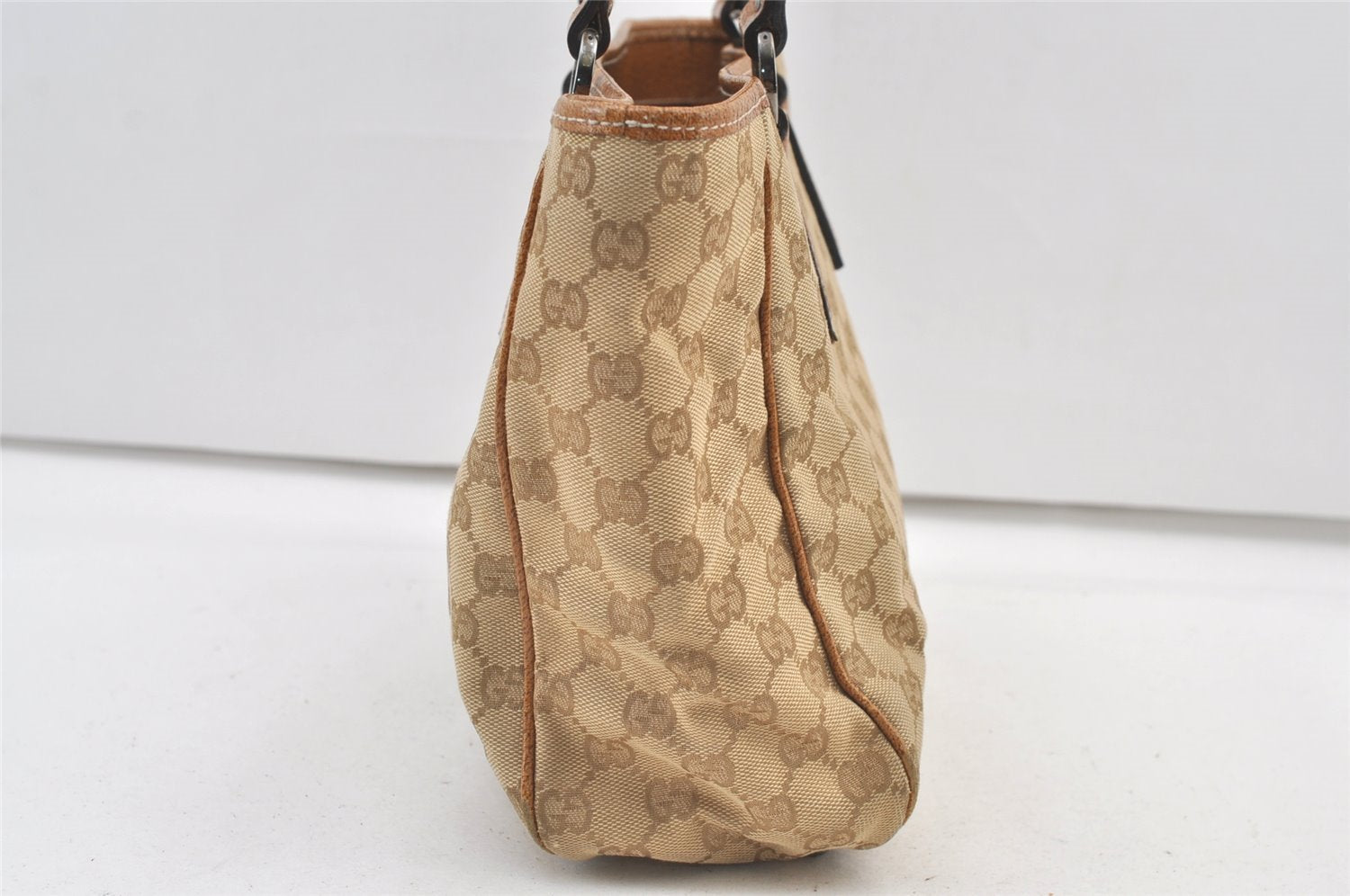 Authentic GUCCI Shoulder Tote Bag GG Canvas Leather 113019 Beige 1530K