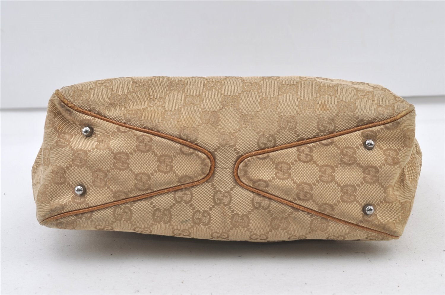 Authentic GUCCI Shoulder Tote Bag GG Canvas Leather 113019 Beige 1530K