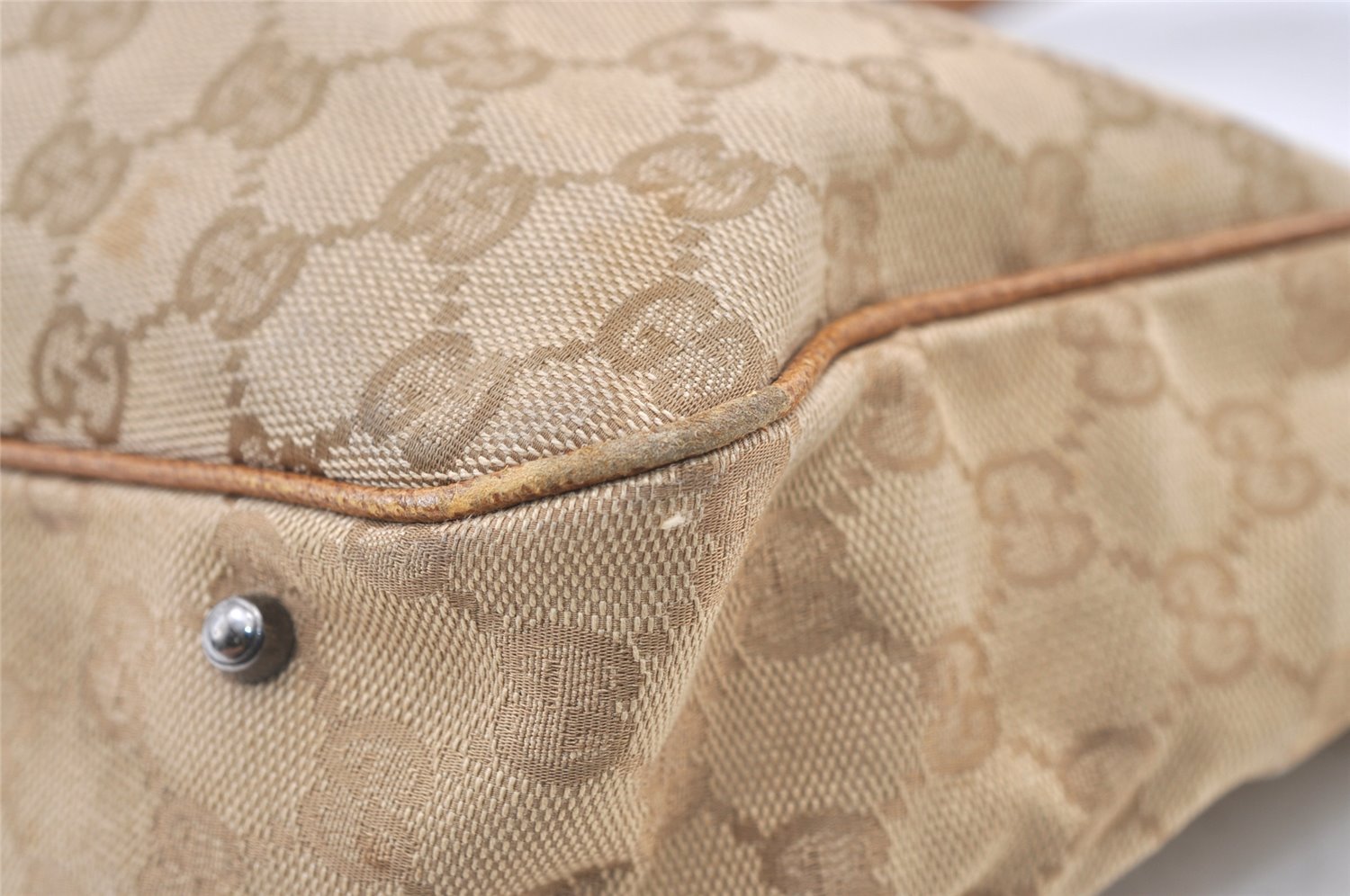 Authentic GUCCI Shoulder Tote Bag GG Canvas Leather 113019 Beige 1530K