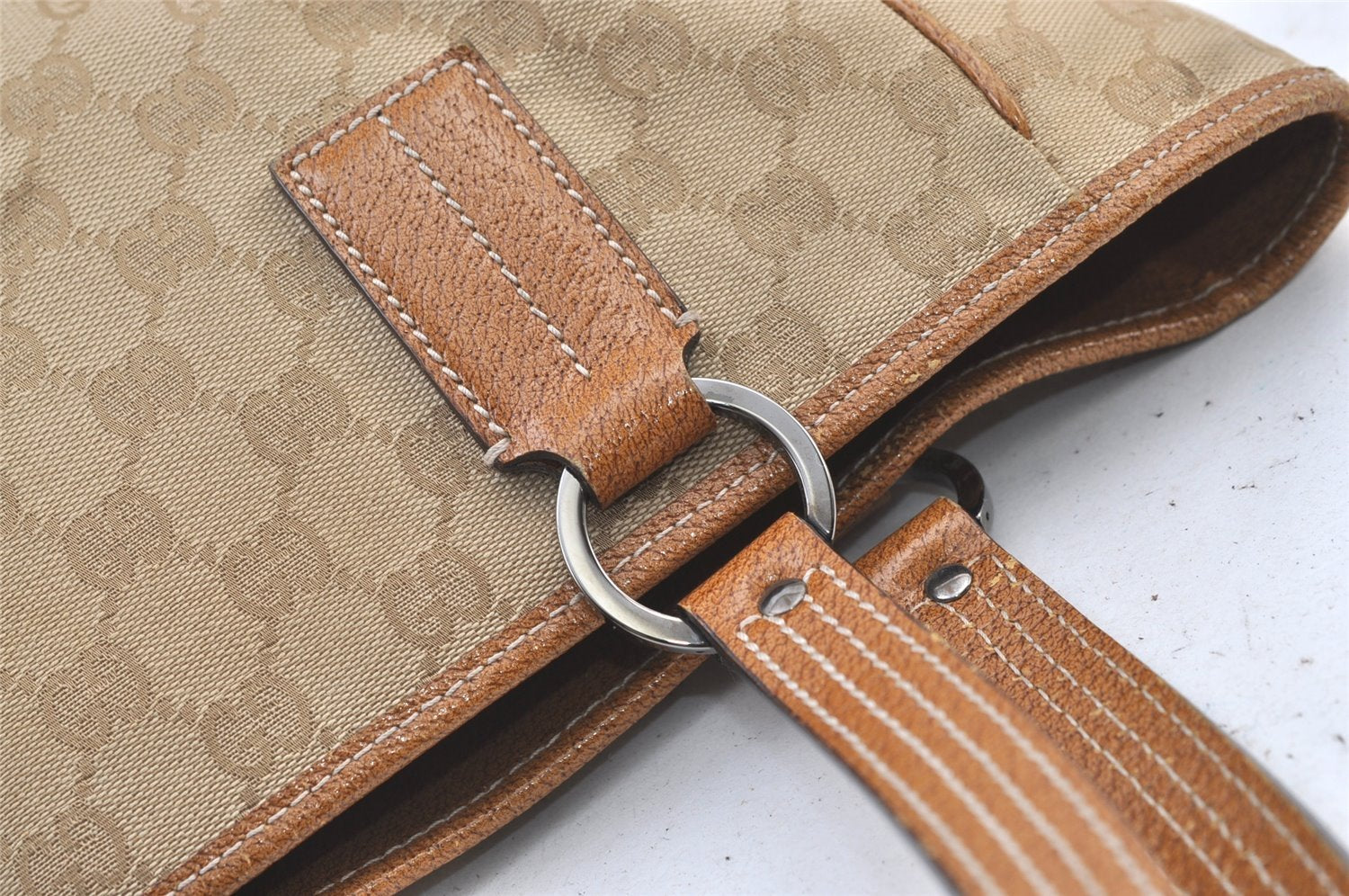 Authentic GUCCI Shoulder Tote Bag GG Canvas Leather 113019 Beige 1530K