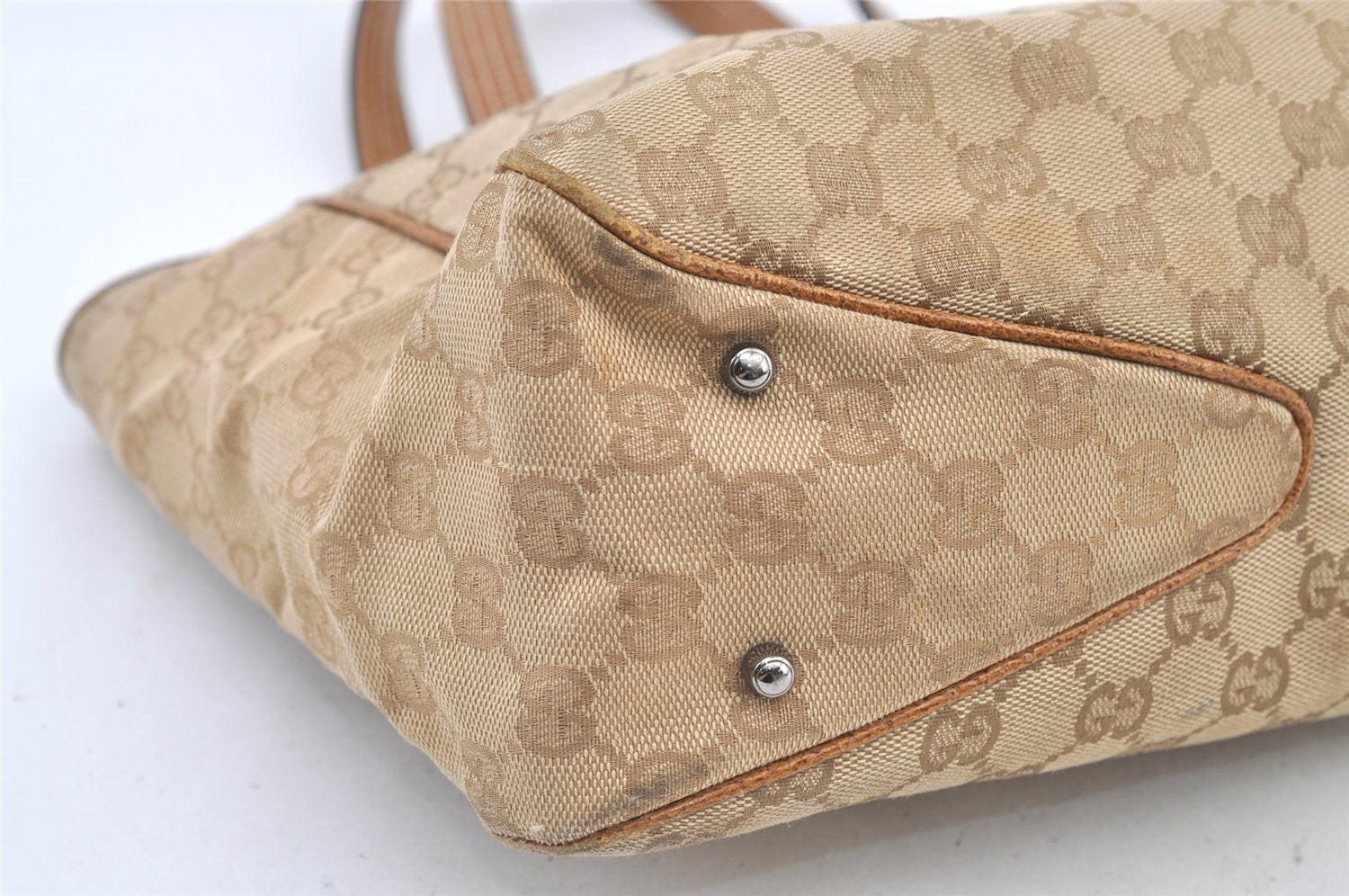Authentic GUCCI Shoulder Tote Bag GG Canvas Leather 113019 Beige 1530K