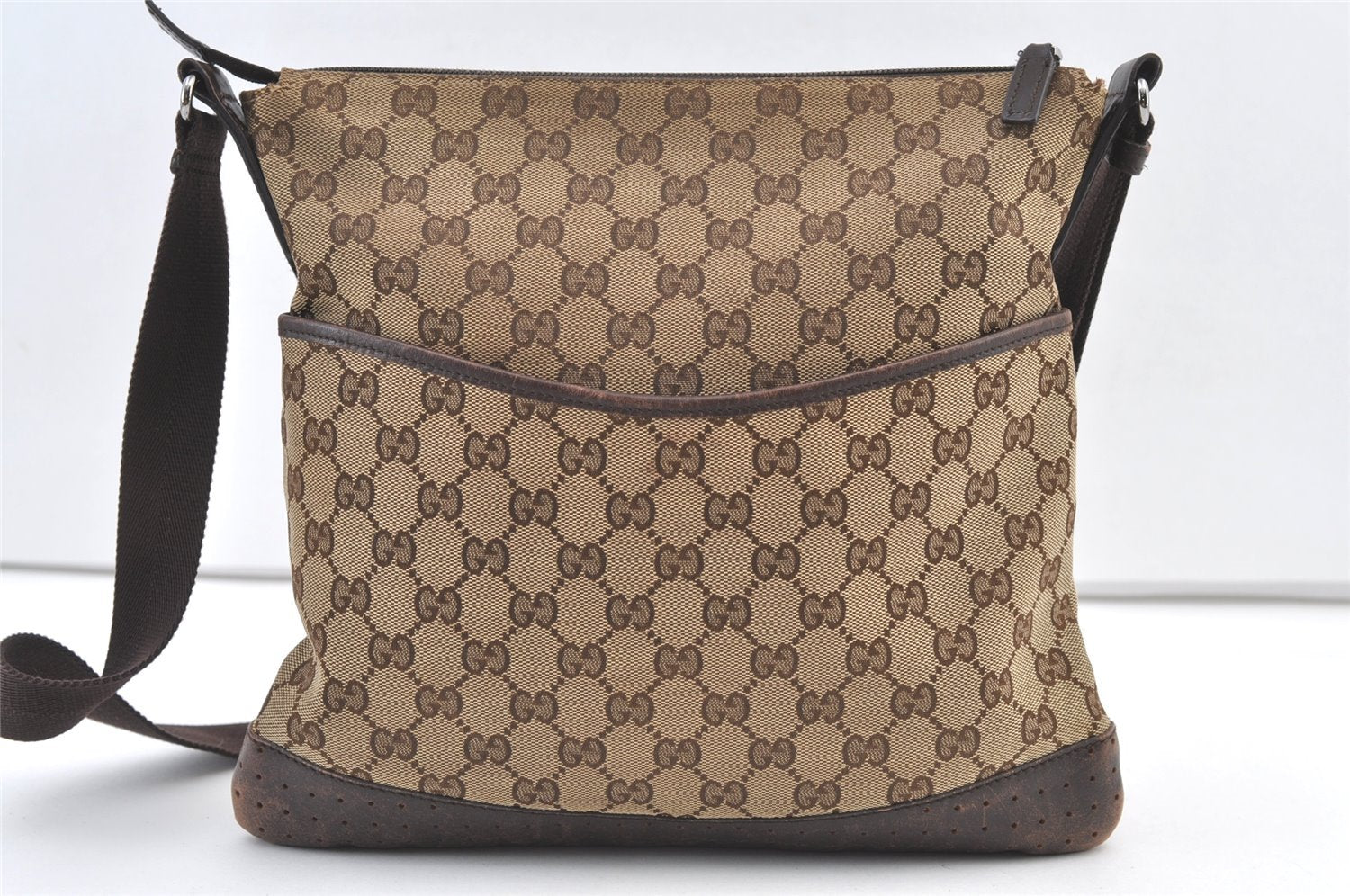 Authentic GUCCI Shoulder Cross Body Bag GG Canvas Leather 145857 Brown 1531K