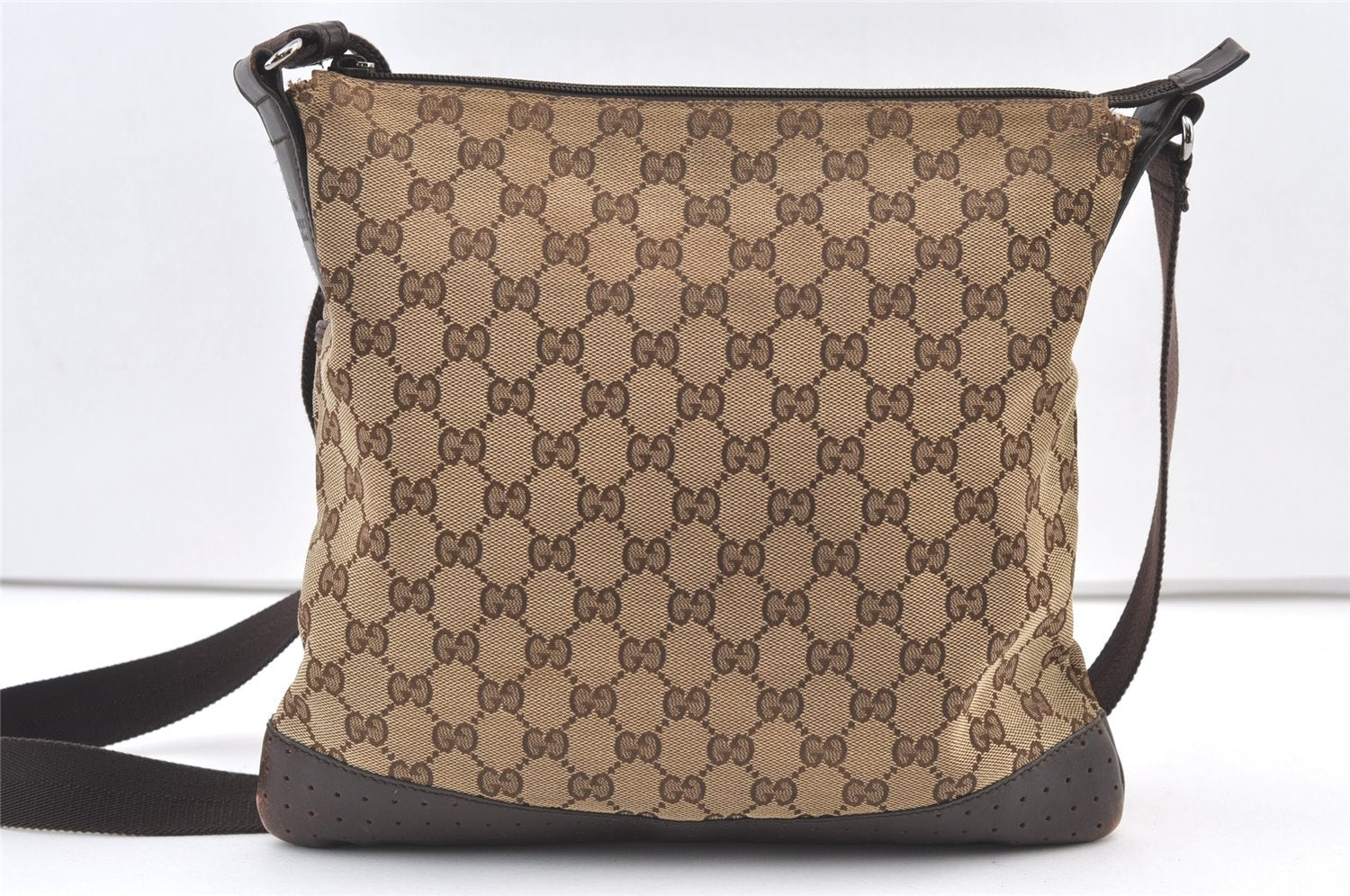 Authentic GUCCI Shoulder Cross Body Bag GG Canvas Leather 145857 Brown 1531K