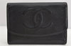 Authentic CHANEL Vintage Caviar Skin CC Logo Trifold Wallet Purse Black 1532K