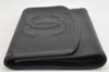 Authentic CHANEL Vintage Caviar Skin CC Logo Trifold Wallet Purse Black 1532K