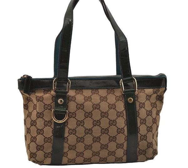 Authentic GUCCI Abbey Hand Tote Bag Purse GG Canvas Enamel 141471 Brown 1534J
