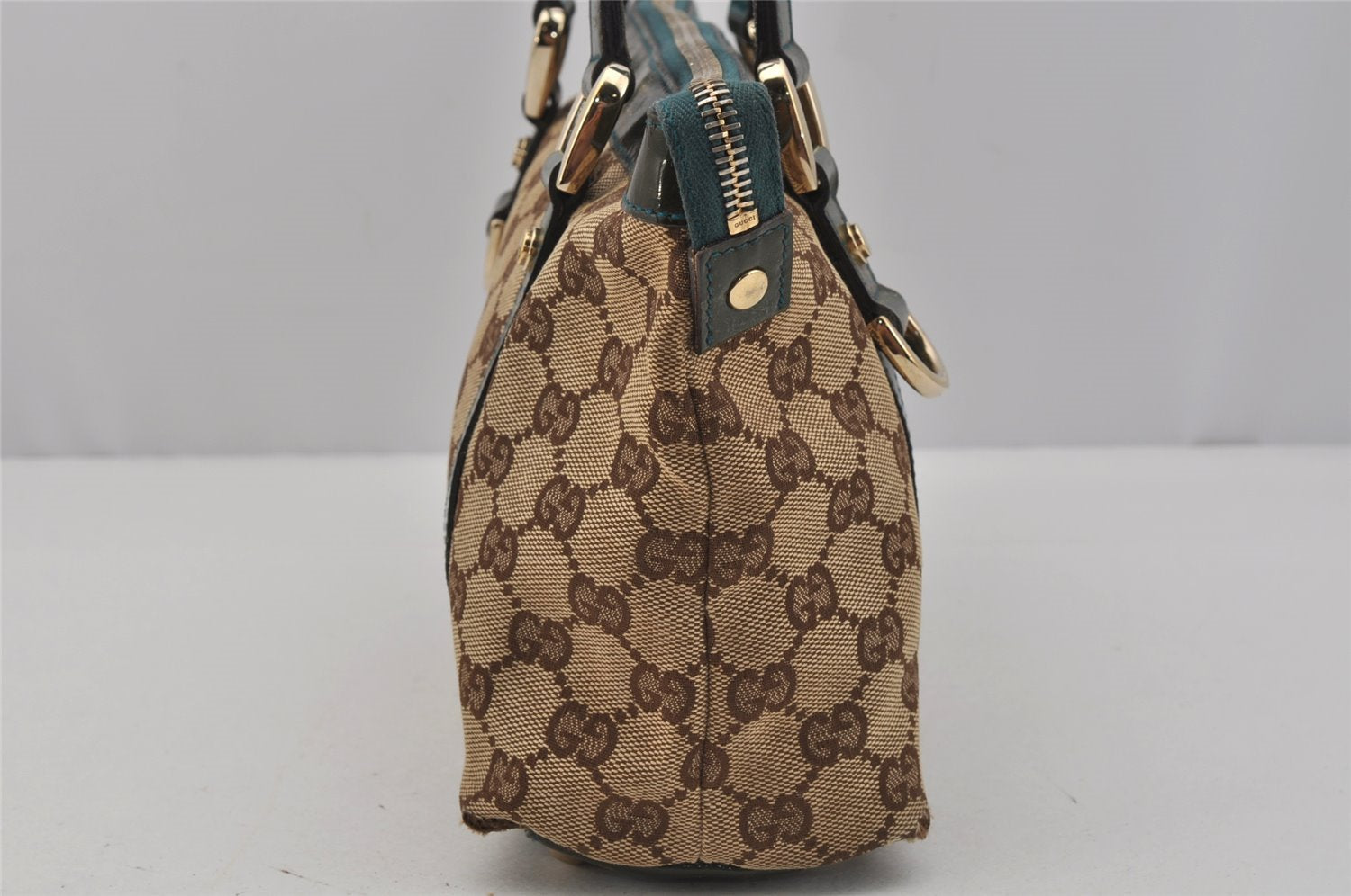 Authentic GUCCI Abbey Hand Tote Bag Purse GG Canvas Enamel 141471 Brown 1534J