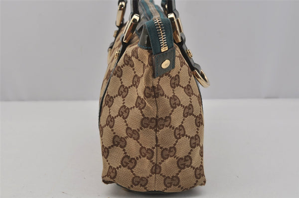 Authentic GUCCI Abbey Hand Tote Bag Purse GG Canvas Enamel 141471 Brown 1534J