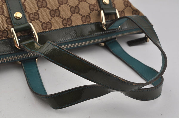 Authentic GUCCI Abbey Hand Tote Bag Purse GG Canvas Enamel 141471 Brown 1534J