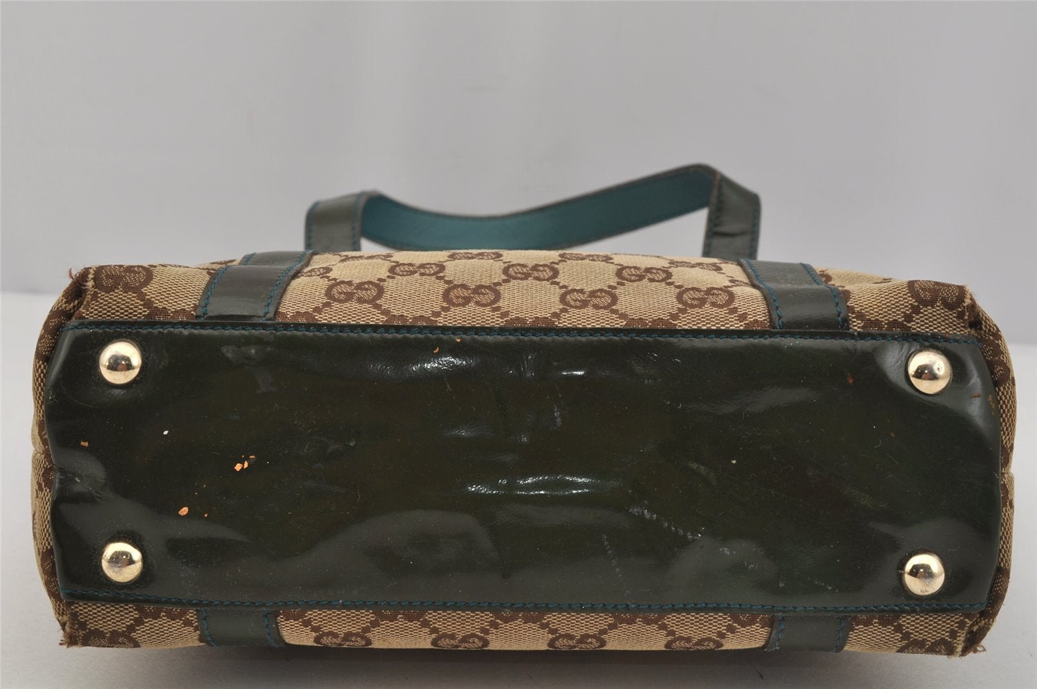 Authentic GUCCI Abbey Hand Tote Bag Purse GG Canvas Enamel 141471 Brown 1534J