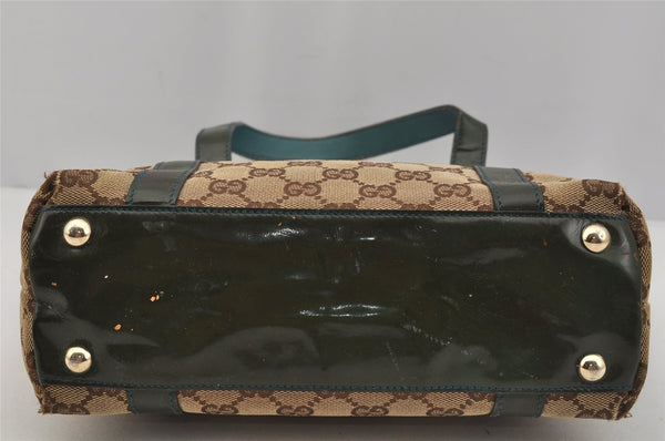 Authentic GUCCI Abbey Hand Tote Bag Purse GG Canvas Enamel 141471 Brown 1534J