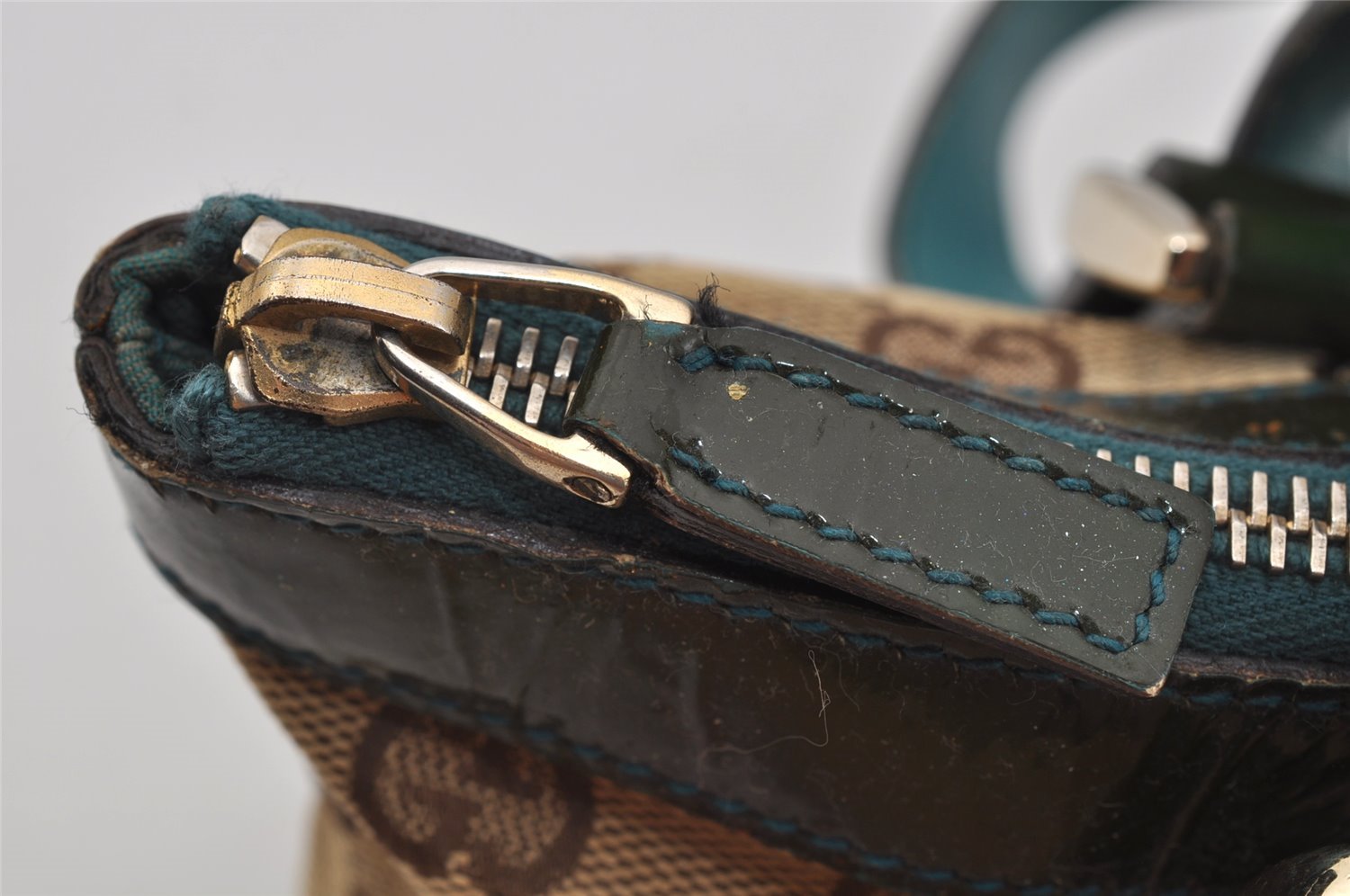 Authentic GUCCI Abbey Hand Tote Bag Purse GG Canvas Enamel 141471 Brown 1534J