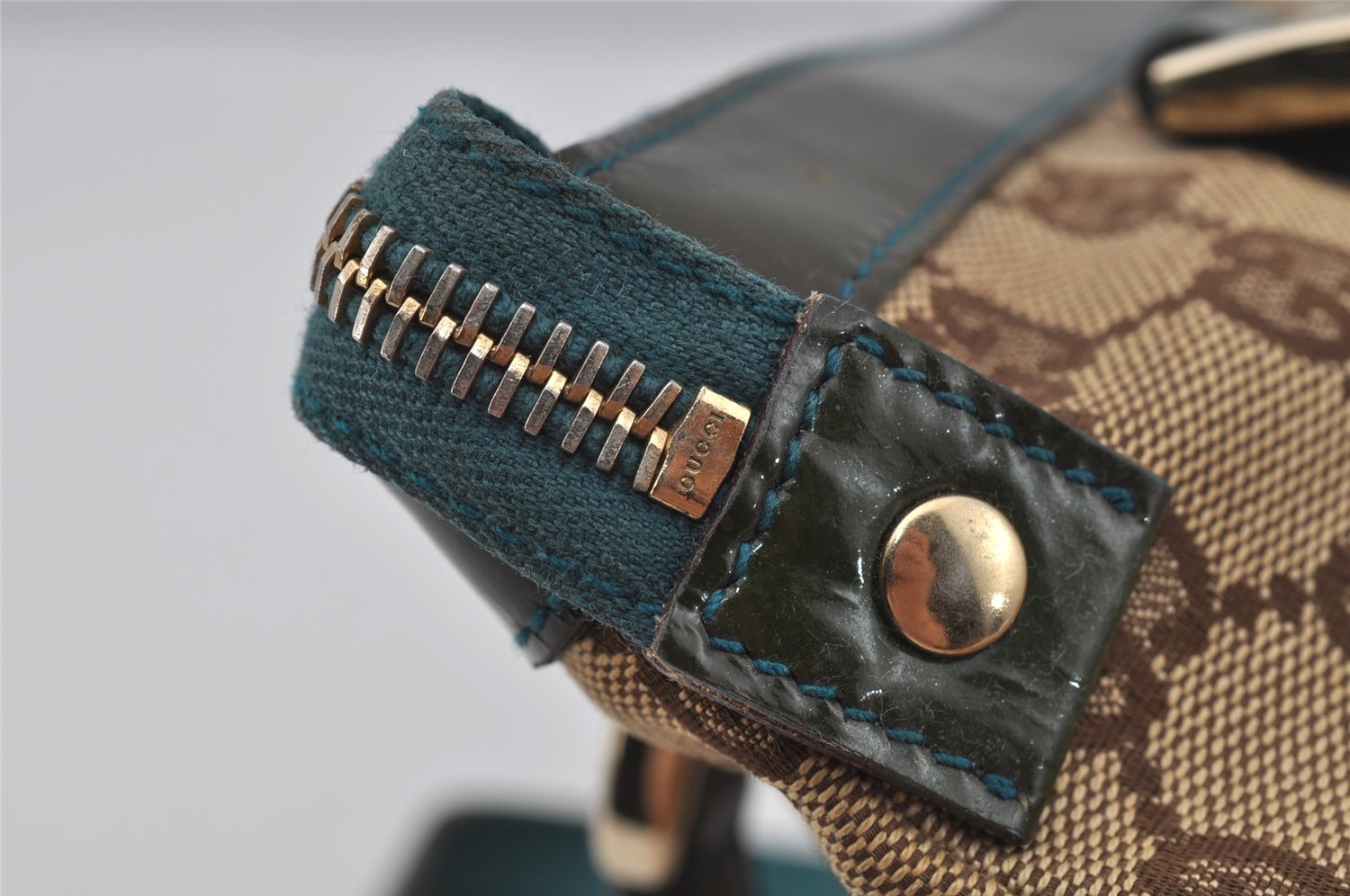 Authentic GUCCI Abbey Hand Tote Bag Purse GG Canvas Enamel 141471 Brown 1534J