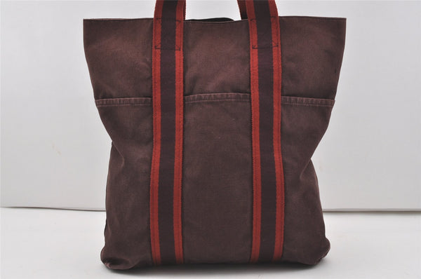 Authentic HERMES Fourre Tout Cabas Hand Tote Bag Canvas Bordeaux Red 1535J