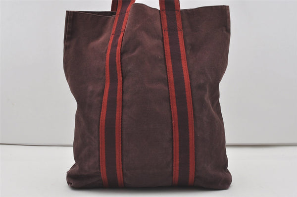 Authentic HERMES Fourre Tout Cabas Hand Tote Bag Canvas Bordeaux Red 1535J