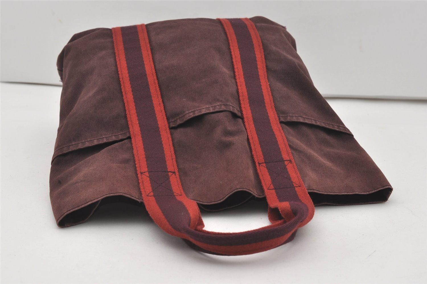 Authentic HERMES Fourre Tout Cabas Hand Tote Bag Canvas Bordeaux Red 1535J